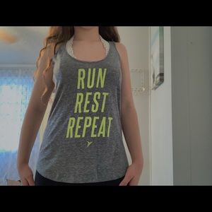 Run Rest Repeat gray and green athletic tank top